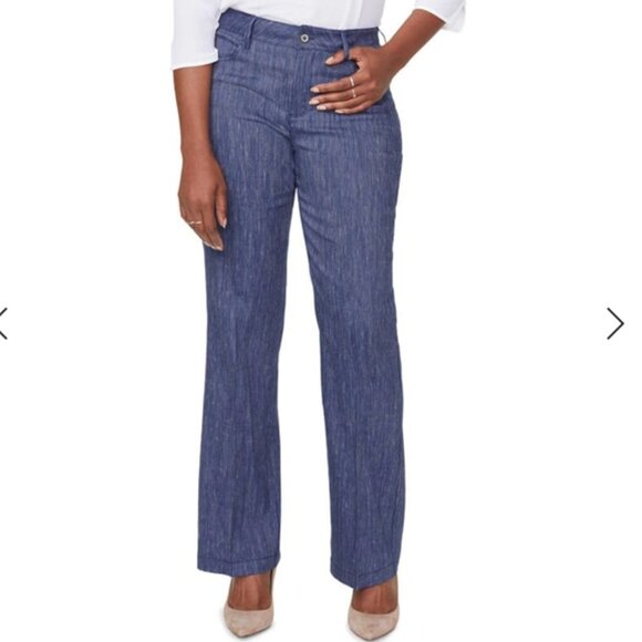 NYDJ Pants - NYDJ Curves 360 - Wide Leg Linen Blend Pants Railroad Stripe Navy NEW